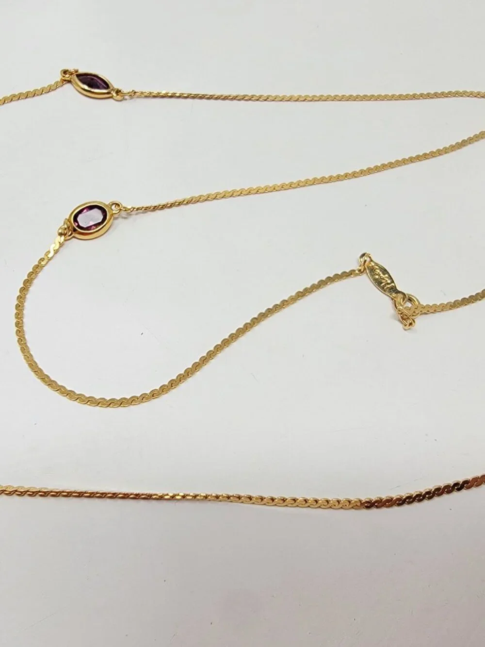 Vintage Napier Gold Tone Amethyst Glass Station Necklace - Picture 4 of 4